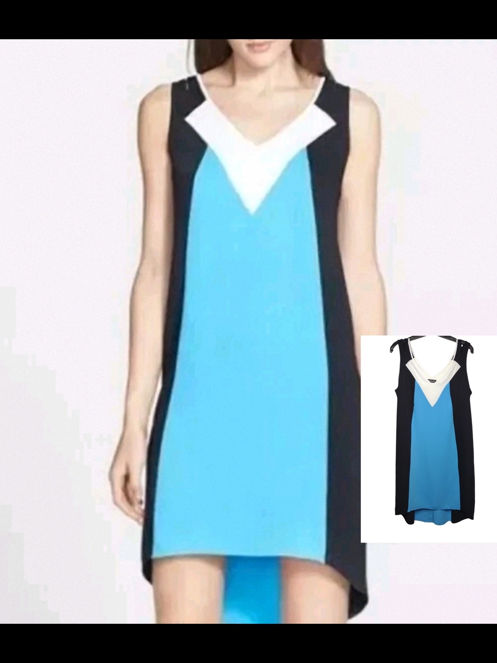 Trouve Black, Blue & White V-Neck High-Low Shift Dress
